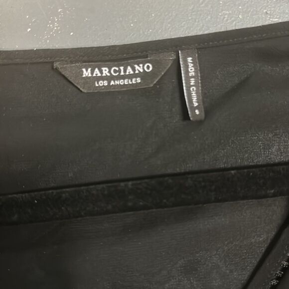 Black Sheer Marciano Bell Sleeve Ruffle Blouse - Picture 5 of 9